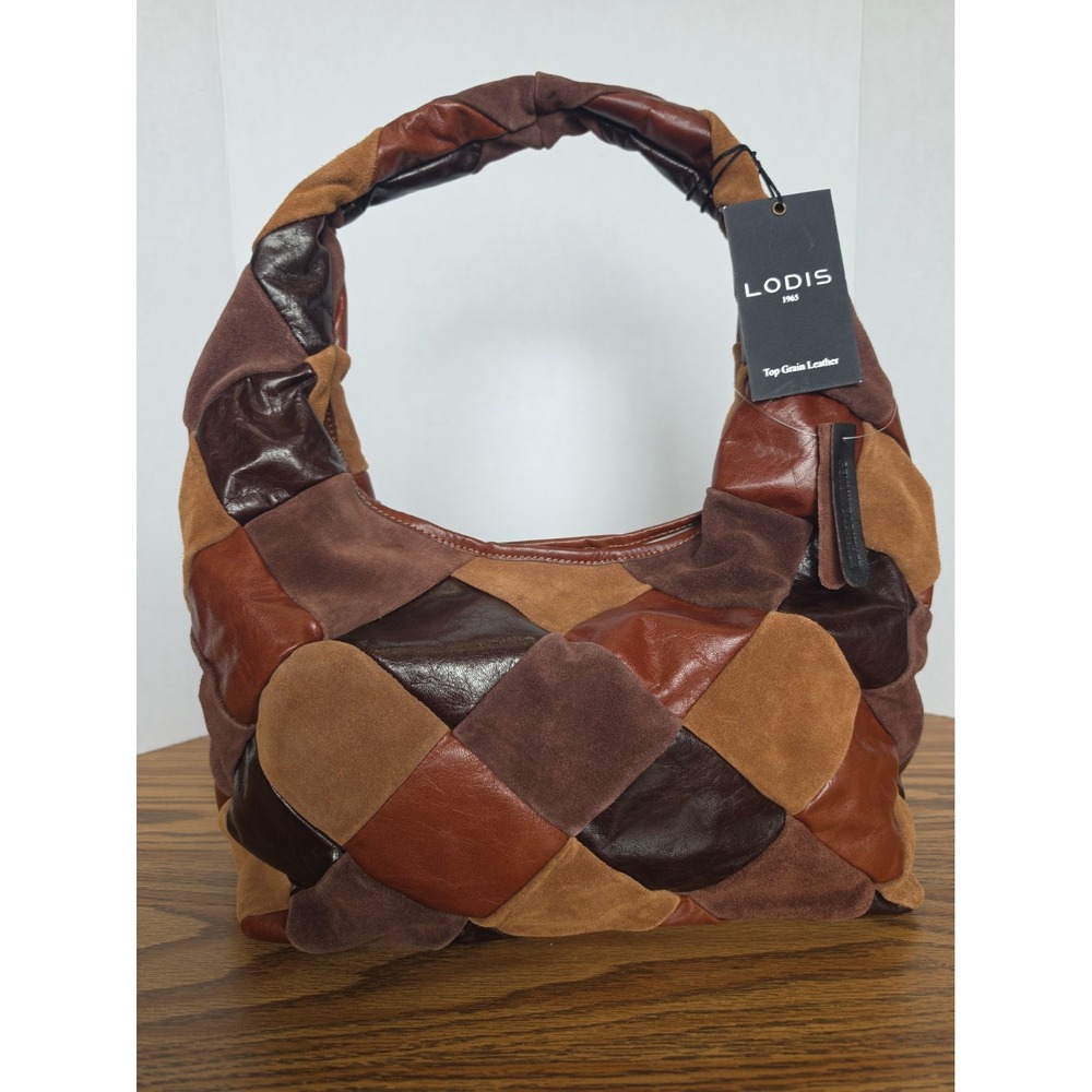 Lodis Piece Train Hobo Bag Patchwork Suede Genuine Leather NWT